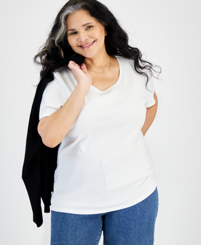 Style & Co Plus Size Short-sleeve Scoop Neck Top, Created For Macy's In Bright White