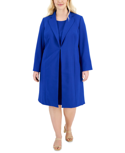 Le Suit Plus Size Topper Jacket & Sheath Dress Suit In Celeste Blue