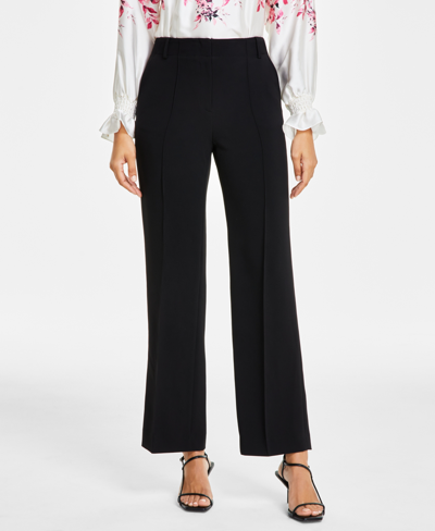 Anne Klein Women's Solid Pintuck Mid Rise Wide-leg Pants, Created For Macy's In Anne Black