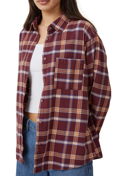 Cotton On Plaid Brushed Cotton Flannel Button-up Shirt In Celest Check Deep Garnet