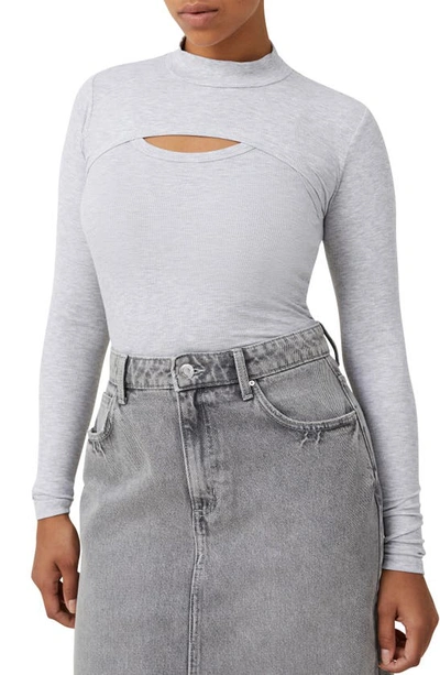 Cotton On Staple Rib Two-piece Tank & Mock Neck Shrug In Gray Marle