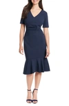 London Times Flounce Hem Twist Midi Dress In Navy