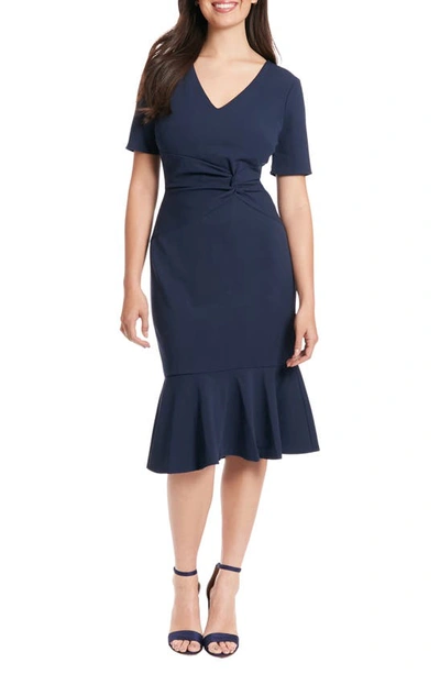 London Times Flounce Hem Twist Midi Dress In Navy