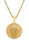 HMY JEWELRY MENS' 18K GOLD PLATE STAINLESS STEEL CRYSTAL PAVÉ BASKETBALL PENDANT NECKLACE