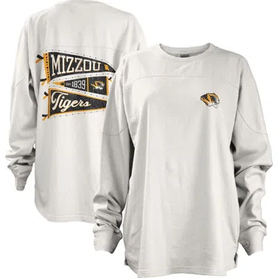 Pressbox Women's  White Missouri Tigers Pennant Stack Oversized Long Sleeve T-shirt