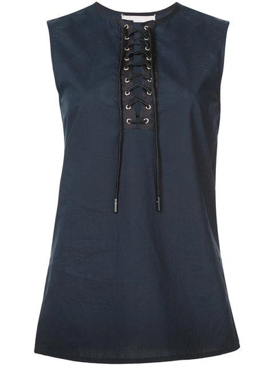 Jason Wu Lace Up Sleeveless Top In Navy