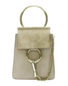 CHLOÉ CHLOE FAYE GOLD BANGLE BRACELET RING CHAINED CROSSBODY GREY SUEDE LEATHER BAG