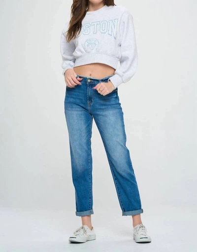 I & M Jeans Illicit Dreams High Rise Roll Up Boyfriend Jeans In Medium Wash In Blue