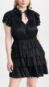 ULLA JOHNSON VESNA PLEATED MINI DRESS IN NOIR BLACK