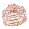 MIMI & MAX 3 3/4CT TGW MORGANITE CREATED WHITE SAPPHIRE BRIDAL SET IN PINK SILVER