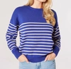 APRICOT CREW NECK STRIPED SWEATER IN COBALT