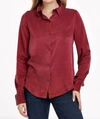 Dear John Denim Birdie Button Front Shirt In Fall Sangria In Red