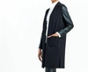 CLARA SUNWOO PONTE + LIQUID LEATHER SLEEVE CARDIGAN IN BLACK