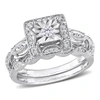 Mimi & Max 1/5ct Tdw Diamond Square Halo Bridal Ring Set In Sterling Silver In Silver