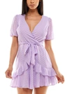 B Darlin Juniors Womens Ruffled Plunge-neck Fit & Flare Dress In Purple