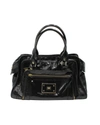 ANYA HINDMARCH SHIRLEY SATCHEL IN NAVY BLUE PATENT LEATHER