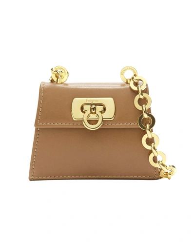 Ferragamo Salvatore  Vintage Gancini Brown Gold Chain Mini Waist Bag