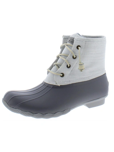 Sperry Saltwater Canvas Womens Waterproof Ankle Rain Boots In White