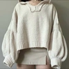 POL CASUAL LONG SLEEVE HOODED SWEATER IN ALMOND