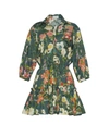 Cara Cara Robin Puff-sleeve Floral Poplin Mini Dress In Olive Kingston Floral