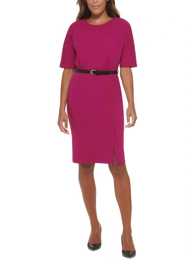 Calvin Klein Petites Womens Short Sleeve Knee-length Wear To Work Dress In Pink