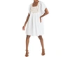 BELLA TU ALLIE 37" EMBROIDERED DRESS IN WHITE WITH NAVY