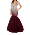 Terani Couture Sequin Mermaid Gown In Silver And Wine Red In Red