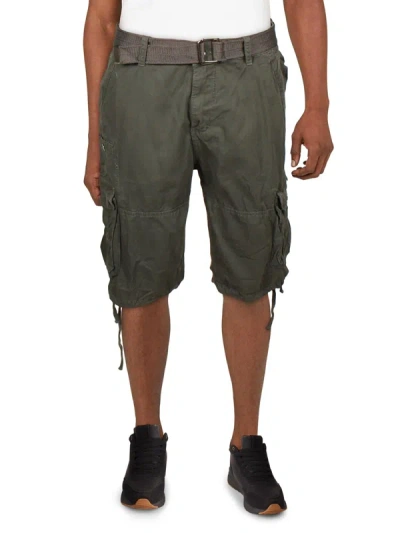 Blu Rock Men's Vintage-like Cotton Cargo Belted Shorts In Olive