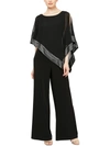 Slny Foil Trim Asymmetric Popover Capelet Jumpsuit In Black