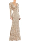 Mac Duggal Long Sleeve Sequin Trumpet Gown In Multi