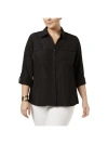 NY COLLECTION PLUS WOMENS COLLARED OFFICE WEAR BUTTON-DOWN TOP