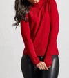 TRIBAL COMBO RIB FUNNEL NECK SWEATER IN EARTH RED