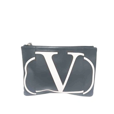 Valentino Garavani V Logo Leather Clutch Bag () In Black