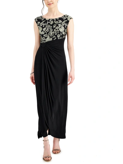 Connected Apparel Womens Metallic Embroidered Evening Dress In Multi