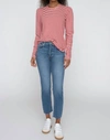 Stateside Stripe Organic Cotton Puff Sleeve Top In Ruby Stripe In Pink