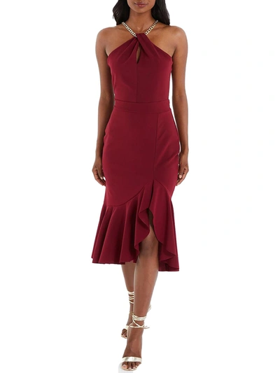 Quiz Chain Halter Frill Hem Midi Dress In Red