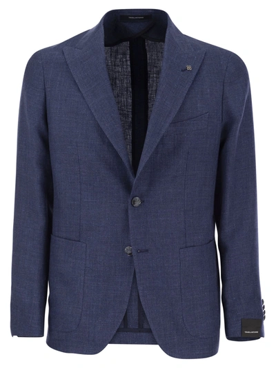 Tagliatore Linen And Virgin Wool Two-button Jacket In Avio