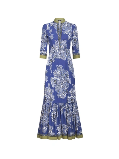 Etro Floral-print Cotton Maxi Dress In Blue