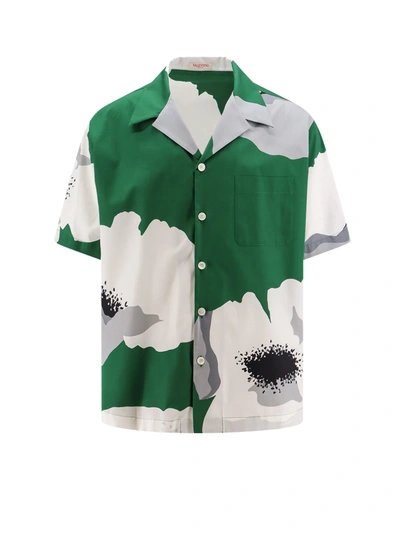 Valentino Flower Portrait-print Bowling Shirt In エメラルド/ホワイト