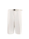 WHITESAND LINEN AND COTTON BERMUDA SHORTS WITH ELASTIC WAISTBAND AND DRAWSTRING AT WAIST