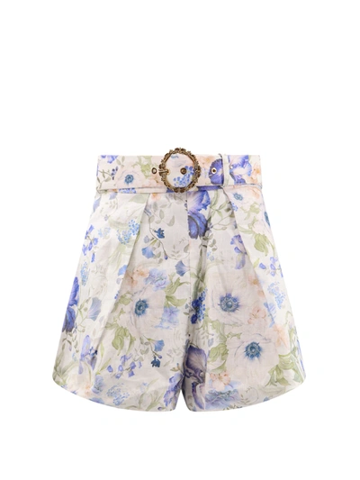 ZIMMERMANN LINEN SHORTS WITH FLORAL PRINT