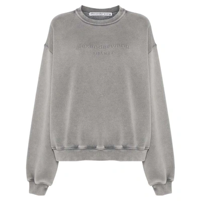 Alexander Wang Logo Embroidered Striped Sweater In Grey