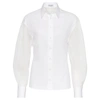 Brunello Cucinelli Stunning White Stretch Cotton Poplin Shirt With Light Knit Sleeves And Necklace In White