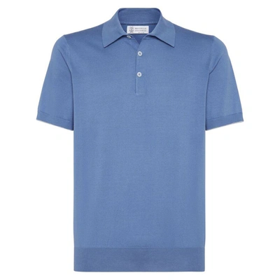 Brunello Cucinelli Oxford Blue Polo Shirt