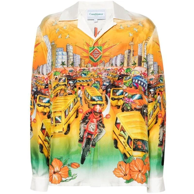 Casablanca Traffic Print Silk Shirt In Orange