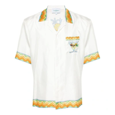 Casablanca Cuban Collar Short-sleeved Shirt In White