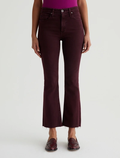 Ag Farrah Boot Crop Jeans In Hi-white Pinot Noir In Red