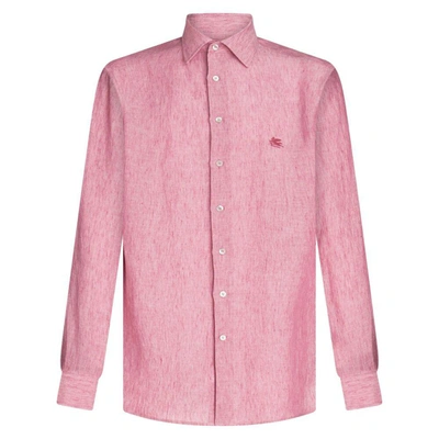 Etro Pegaso-embroidered Linen Shirt In Pink