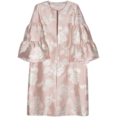 Fely Campo Brocade Faille Maxi Coat In Pink/gold