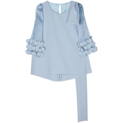 Fely Campo Bow-detailed Floral-appliqué Blouse In Blue